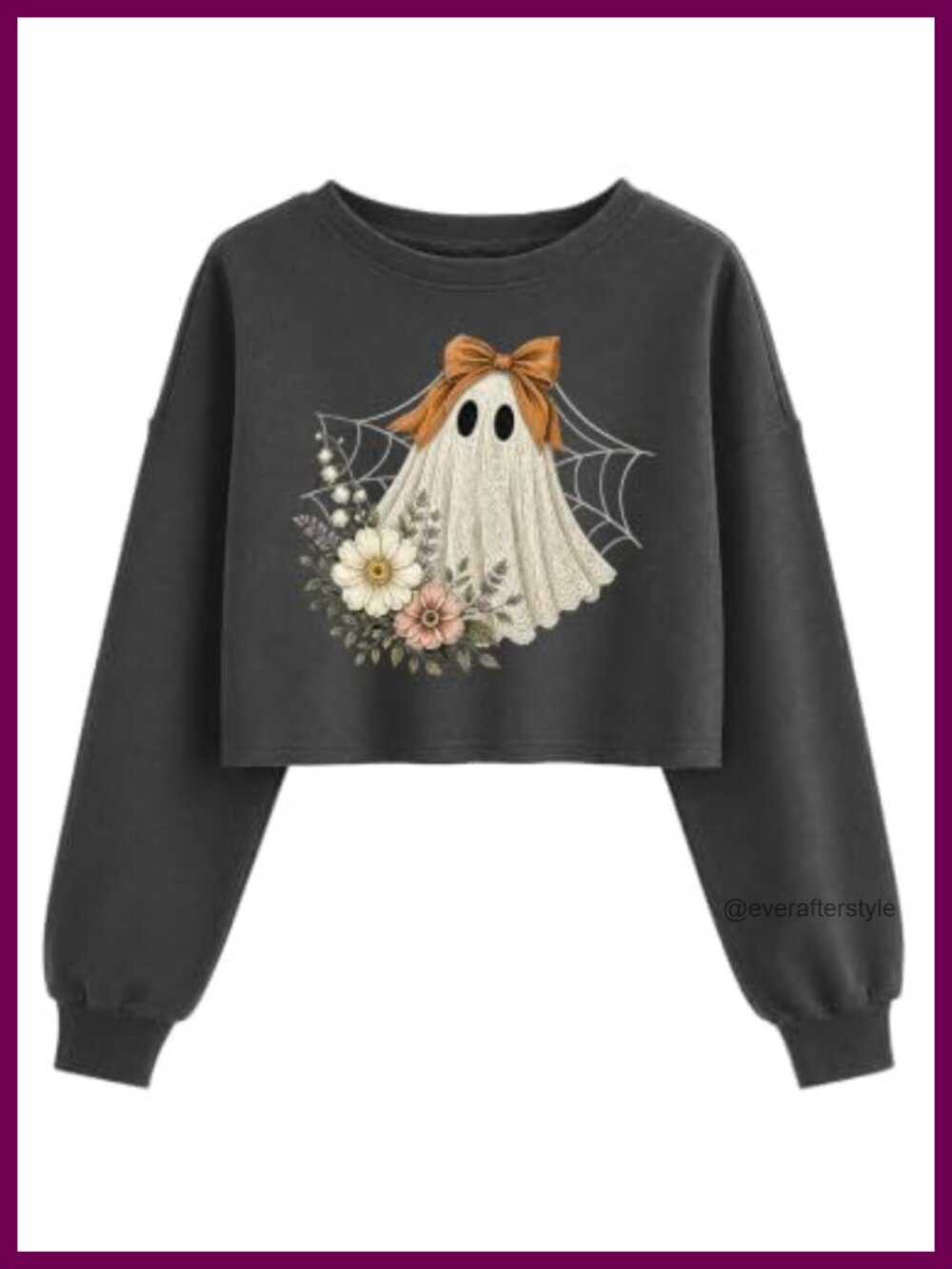 Halloween Cropped Sweatshirt with Lantern Sleeves Ghost Pumpkin